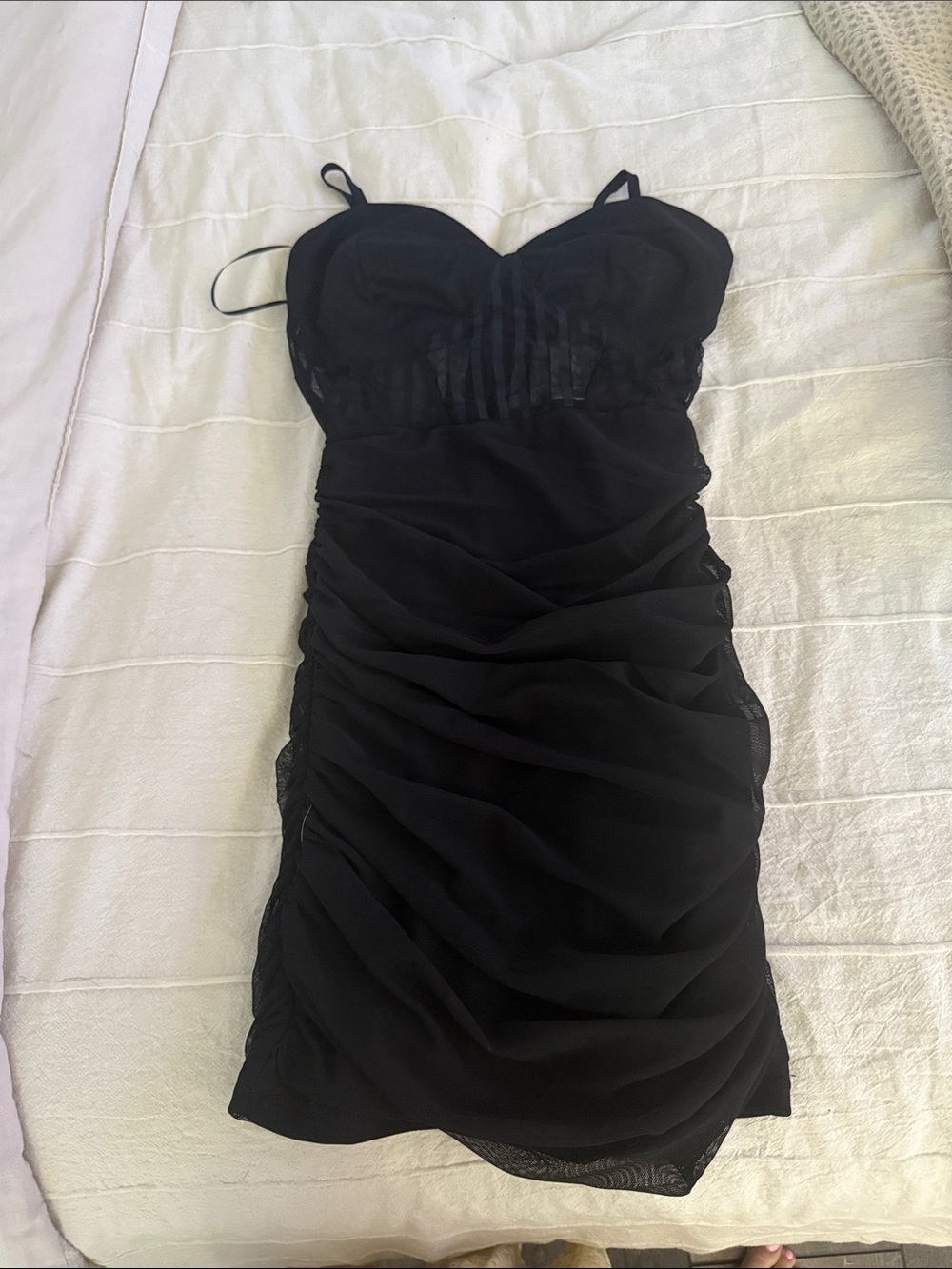SHEIN Black Ruched Spaghetti-Strap Mini Dress
